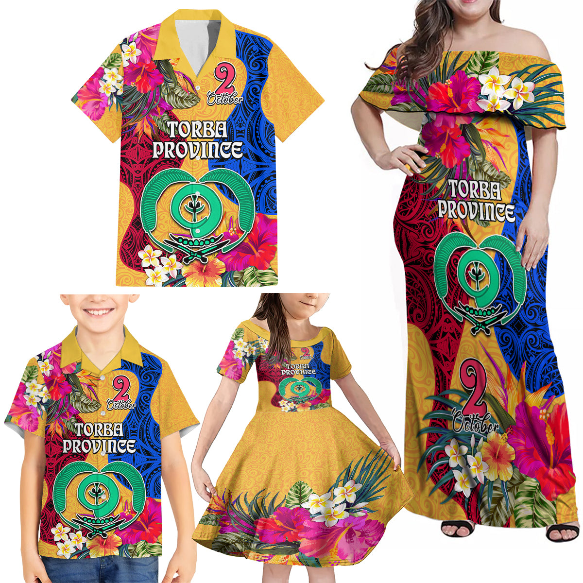 Torba Day Family Matching Off Shoulder Maxi Dress and Hawaiian Shirt Proud To Be A Ni-Van Beauty Pacific Flower LT03 Yellow - Polynesian Pride