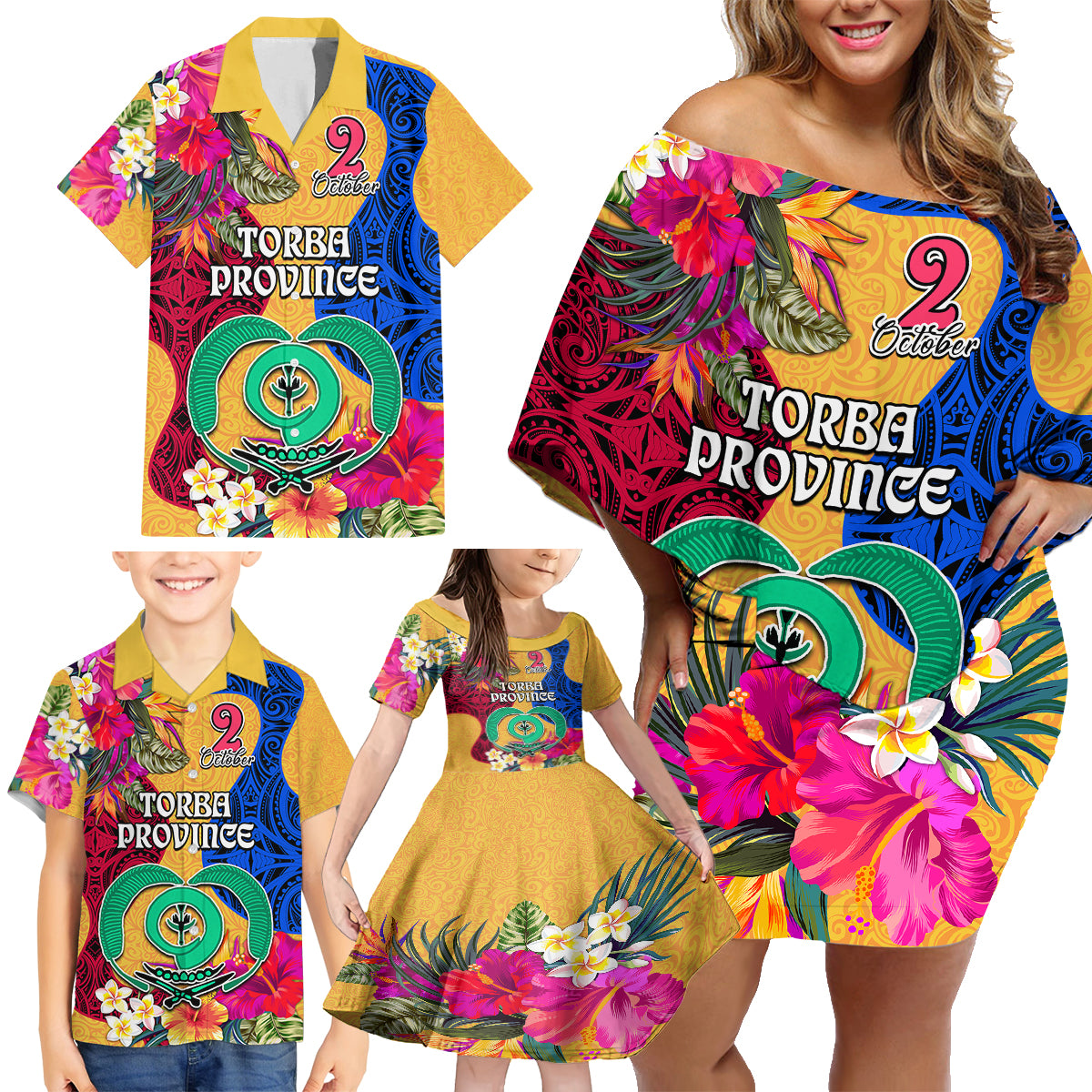 Torba Day Family Matching Off Shoulder Short Dress and Hawaiian Shirt Proud To Be A Ni-Van Beauty Pacific Flower LT03 Yellow - Polynesian Pride