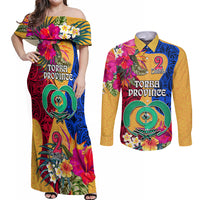 Personalised Torba Day Couples Matching Off Shoulder Maxi Dress and Long Sleeve Button Shirts Proud To Be A Ni-Van Beauty Pacific Flower LT03 Yellow - Polynesian Pride