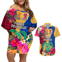 Personalised Torba Day Couples Matching Off Shoulder Short Dress and Hawaiian Shirt Proud To Be A Ni-Van Beauty Pacific Flower LT03 Yellow - Polynesian Pride
