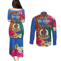 Tafea Day Couples Matching Puletasi Dress and Long Sleeve Button Shirts Proud To Be A Ni-Van Beauty Pacific Flower LT03 - Polynesian Pride