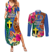 Tafea Day Couples Matching Summer Maxi Dress and Long Sleeve Button Shirts Proud To Be A Ni-Van Beauty Pacific Flower LT03 Blue - Polynesian Pride