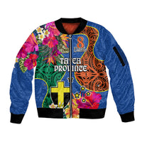 Tafea Day Sleeve Zip Bomber Jacket Proud To Be A Ni-Van Beauty Pacific Flower LT03 Unisex Blue - Polynesian Pride