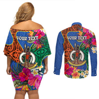 Personalised Tafea Day Couples Matching Off Shoulder Short Dress and Long Sleeve Button Shirts Proud To Be A Ni-Van Beauty Pacific Flower LT03 - Polynesian Pride