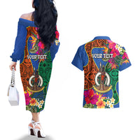 Personalised Tafea Day Couples Matching Off The Shoulder Long Sleeve Dress and Hawaiian Shirt Proud To Be A Ni-Van Beauty Pacific Flower LT03 - Polynesian Pride