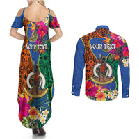 Personalised Tafea Day Couples Matching Summer Maxi Dress and Long Sleeve Button Shirts Proud To Be A Ni-Van Beauty Pacific Flower LT03 - Polynesian Pride
