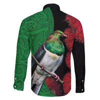 New Zealand Kereru And Pohutukawa Family Matching Short Sleeve Bodycon Dress and Hawaiian Shirt Maori Tribal Tattoo LT03 - Polynesian Pride