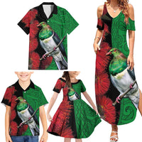 New Zealand Kereru And Pohutukawa Family Matching Summer Maxi Dress and Hawaiian Shirt Maori Tribal Tattoo