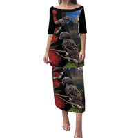 New Zealand Kea And Pohutukawa Puletasi With The Mountain Landscape