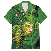 New Zealand Kākāpō Family Matching Puletasi and Hawaiian Shirt Silver Fern with Close up of Green Fern Leaves and Maori Tattoo
