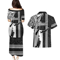 Hawaii Lanai Island Couples Matching Puletasi Dress and Hawaiian Shirt Hawaiian King and Kakau Symbols Abstract Shoulder Tattoo LT03 - Polynesian Pride