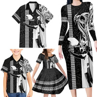 Hawaii Lanai Island Family Matching Long Sleeve Bodycon Dress and Hawaiian Shirt Hawaiian King and Kakau Symbols Abstract Shoulder Tattoo LT03 - Polynesian Pride