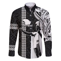 Custom Hawaii Lanai Island Family Matching Long Sleeve Bodycon Dress and Hawaiian Shirt Hawaiian King and Kakau Symbols Abstract Shoulder Tattoo LT03 Dad's Shirt - Long Sleeve Black - Polynesian Pride
