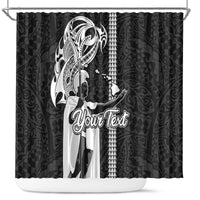 Custom Hawaii Lanai Island Shower Curtain Hawaiian King and Kakau Symbols Abstract Shoulder Tattoo LT03 Black - Polynesian Pride