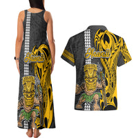 Hawaii Molokai Island Couples Matching Tank Maxi Dress and Hawaiian Shirt Hawaiian Warrior and Kakau Symbols Abstract Tattoo LT03 - Polynesian Pride
