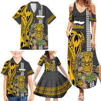 Hawaii Molokai Island Family Matching Summer Maxi Dress and Hawaiian Shirt Hawaiian Warrior and Kakau Symbols Abstract Tattoo LT03 - Polynesian Pride