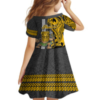 Hawaii Molokai Island Kid Short Sleeve Dress Hawaiian Warrior and Kakau Symbols Abstract Tattoo LT03 - Polynesian Pride