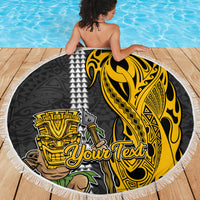Custom Hawaii Molokai Island Beach Blanket Hawaiian Warrior and Kakau Symbols Abstract Tattoo LT03 - Wonder Print Shop