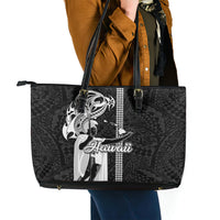 Hawaii Molokai Island Leather Tote Bag Hawaiian King and Kakau Symbols Abstract Shoulder Tattoo LT03 - Polynesian Pride