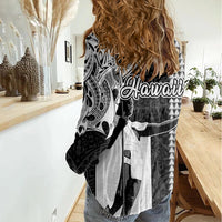 Hawaii Molokai Island Women Casual Shirt Hawaiian King and Kakau Symbols Abstract Shoulder Tattoo LT03 - Polynesian Pride