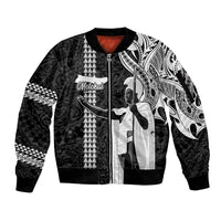 Custom Hawaii Molokai Island Sleeve Zip Bomber Jacket Hawaiian King and Kakau Symbols Abstract Shoulder Tattoo LT03 Unisex Black - Polynesian Pride