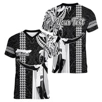 Custom Hawaii Molokai Island Women V Neck T Shirt Hawaiian King and Kakau Symbols Abstract Shoulder Tattoo LT03 - Polynesian Pride