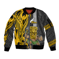 Hawaii Niihau Island Sleeve Zip Bomber Jacket Hawaiian Warrior and Kakau Symbols Abstract Tattoo LT03 Unisex Yellow - Polynesian Pride