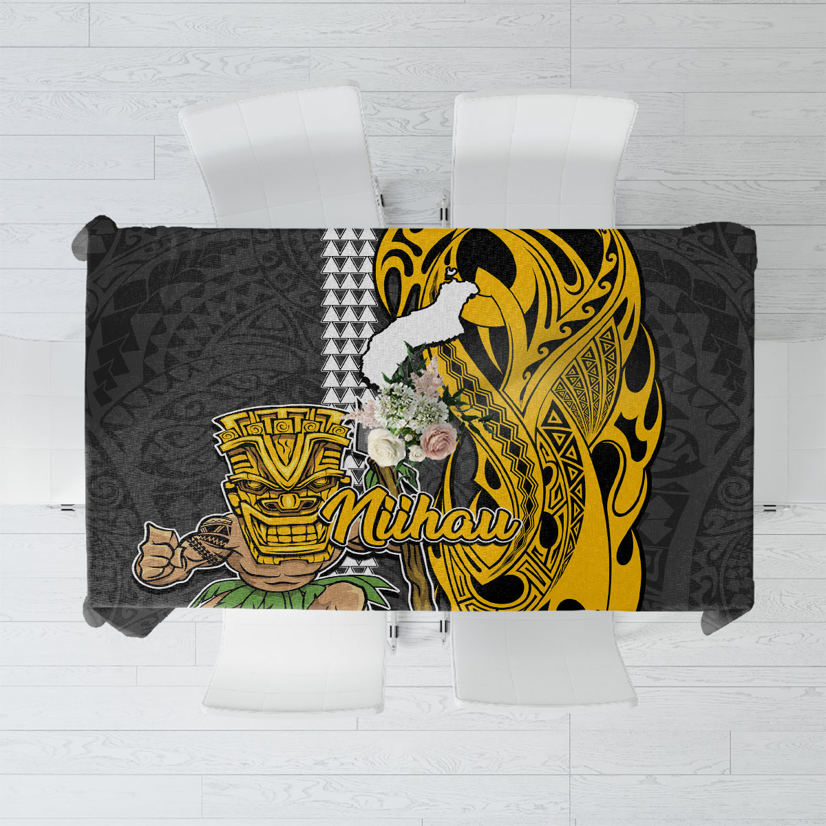 Hawaii Niihau Island Tablecloth Hawaiian Warrior and Kakau Symbols Abstract Tattoo LT03 Yellow - Polynesian Pride