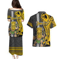 Custom Hawaii Niihau Island Couples Matching Puletasi Dress and Hawaiian Shirt Hawaiian Warrior and Kakau Symbols Abstract Tattoo LT03 - Polynesian Pride