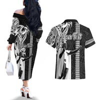 Custom Hawaii Niihau Island Couples Matching Off The Shoulder Long Sleeve Dress and Hawaiian Shirt Hawaiian King and Kakau Symbols Abstract Shoulder Tattoo LT03 - Polynesian Pride