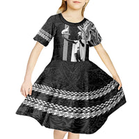 Custom Hawaii Niihau Island Kid Short Sleeve Dress Hawaiian King and Kakau Symbols Abstract Shoulder Tattoo LT03 - Polynesian Pride