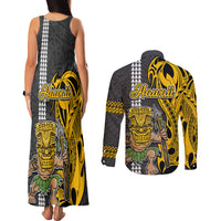 Hawaii Oahu Island Couples Matching Tank Maxi Dress and Long Sleeve Button Shirts Hawaiian Warrior and Kakau Symbols Abstract Tattoo LT03 - Polynesian Pride