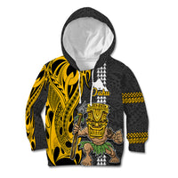 Hawaii Oahu Island Kid Hoodie Hawaiian Warrior and Kakau Symbols Abstract Tattoo LT03 Yellow - Polynesian Pride