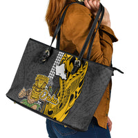 Hawaii Oahu Island Leather Tote Bag Hawaiian Warrior and Kakau Symbols Abstract Tattoo LT03 - Polynesian Pride