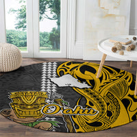 Hawaii Oahu Island Round Carpet Hawaiian Warrior and Kakau Symbols Abstract Tattoo LT03 - Polynesian Pride