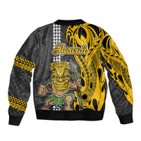 Hawaii Oahu Island Sleeve Zip Bomber Jacket Hawaiian Warrior and Kakau Symbols Abstract Tattoo LT03 - Polynesian Pride