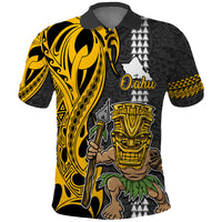 Custom Hawaii Oahu Island Polo Shirt Hawaiian Warrior and Kakau Symbols Abstract Tattoo LT03 Yellow - Polynesian Pride