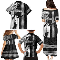 Hawaii Oahu Island Family Matching Puletasi Dress and Hawaiian Shirt Hawaiian King and Kakau Symbols Abstract Shoulder Tattoo LT03 - Polynesian Pride