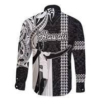 Hawaii Oahu Island Long Sleeve Button Shirt Hawaiian King and Kakau Symbols Abstract Shoulder Tattoo LT03 - Polynesian Pride