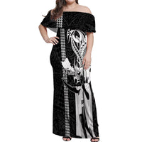 Hawaii Oahu Island Off Shoulder Maxi Dress Hawaiian King and Kakau Symbols Abstract Shoulder Tattoo LT03 Women Black - Polynesian Pride