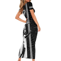 Hawaii Oahu Island Short Sleeve Bodycon Dress Hawaiian King and Kakau Symbols Abstract Shoulder Tattoo LT03 - Polynesian Pride