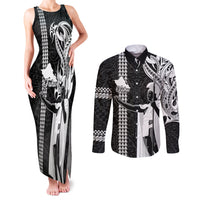 Custom Hawaii Oahu Island Couples Matching Tank Maxi Dress and Long Sleeve Button Shirts Hawaiian King and Kakau Symbols Abstract Shoulder Tattoo LT03 Black - Polynesian Pride