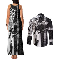 Custom Hawaii Oahu Island Couples Matching Tank Maxi Dress and Long Sleeve Button Shirts Hawaiian King and Kakau Symbols Abstract Shoulder Tattoo LT03 - Polynesian Pride