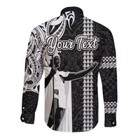 Custom Hawaii Oahu Island Long Sleeve Button Shirt Hawaiian King and Kakau Symbols Abstract Shoulder Tattoo LT03 - Polynesian Pride