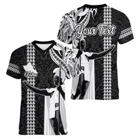 Custom Hawaii Oahu Island Women V Neck T Shirt Hawaiian King and Kakau Symbols Abstract Shoulder Tattoo LT03 - Polynesian Pride