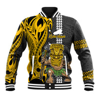 Hawaii Kahoolawe Island Baseball Jacket Hawaiian Warrior and Kakau Symbols Abstract Tattoo LT03 Unisex Yellow - Polynesian Pride