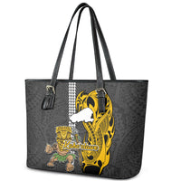 Hawaii Kahoolawe Island Leather Tote Bag Hawaiian Warrior and Kakau Symbols Abstract Tattoo LT03 - Polynesian Pride