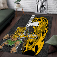 Custom Hawaii Kahoolawe Island Area Rug Hawaiian Warrior and Kakau Symbols Abstract Tattoo LT03 Yellow - Polynesian Pride