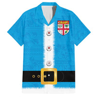 Fiji Merry Christmas Family Matching Short Sleeve Bodycon Dress and Hawaiian Shirt Santa Suit Style With Tapa Tribal Pattern LT03 Dad's Shirt - Short Sleeve Blue - Polynesian Pride