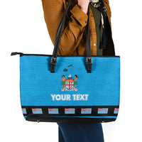 Fiji Merry Christmas Leather Tote Bag Santa Suit Style With Tapa Tribal Pattern LT03 - Polynesian Pride